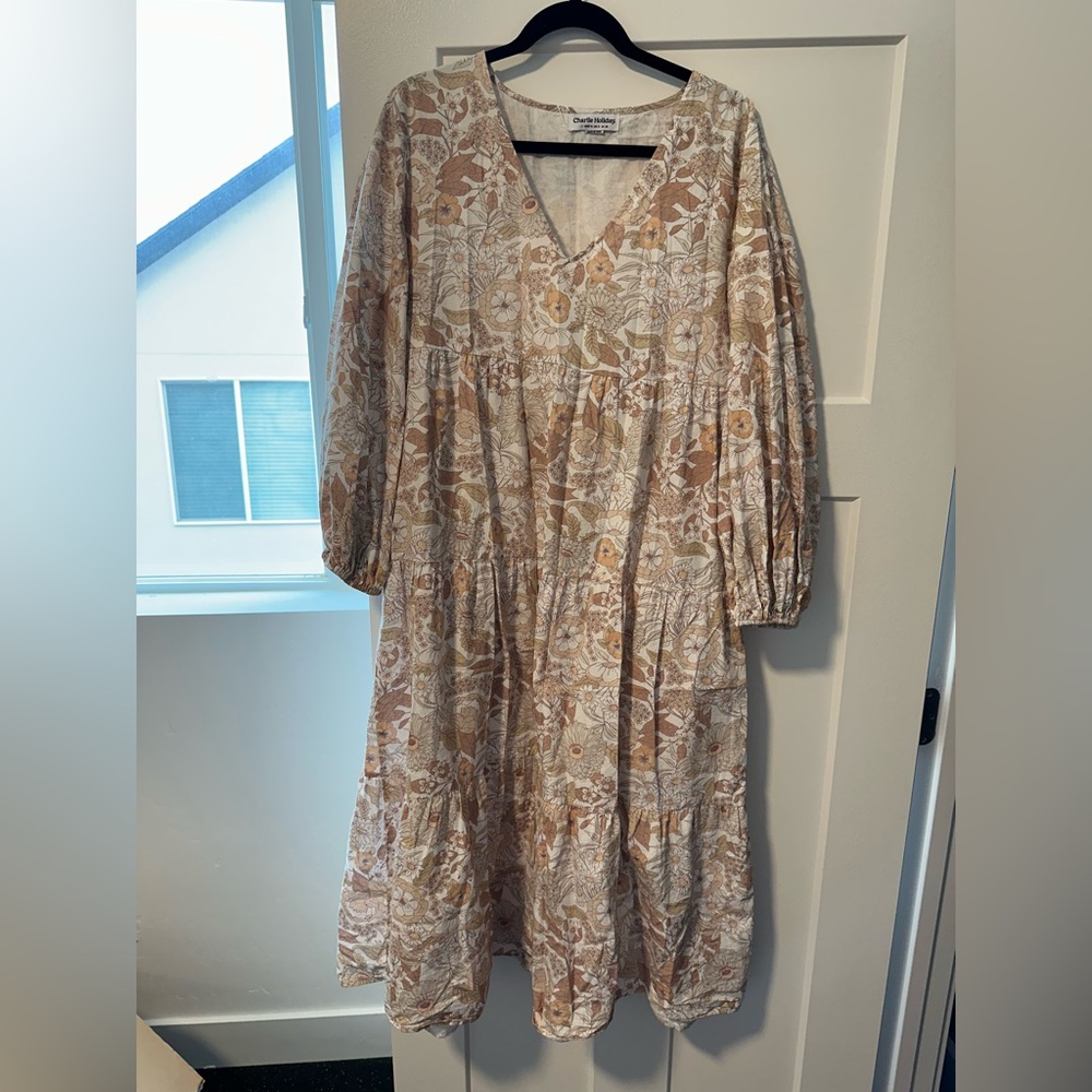 Charlie Holiday Beige and Brown Long Sleeve Dress